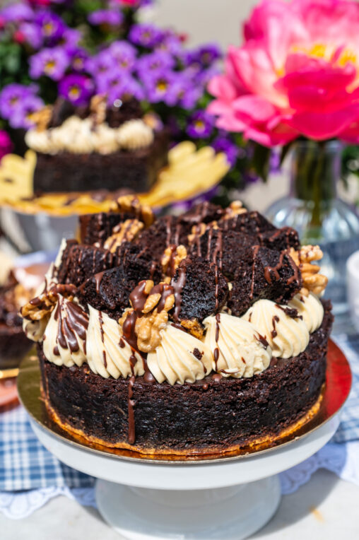 caramel-brownietaart vegan